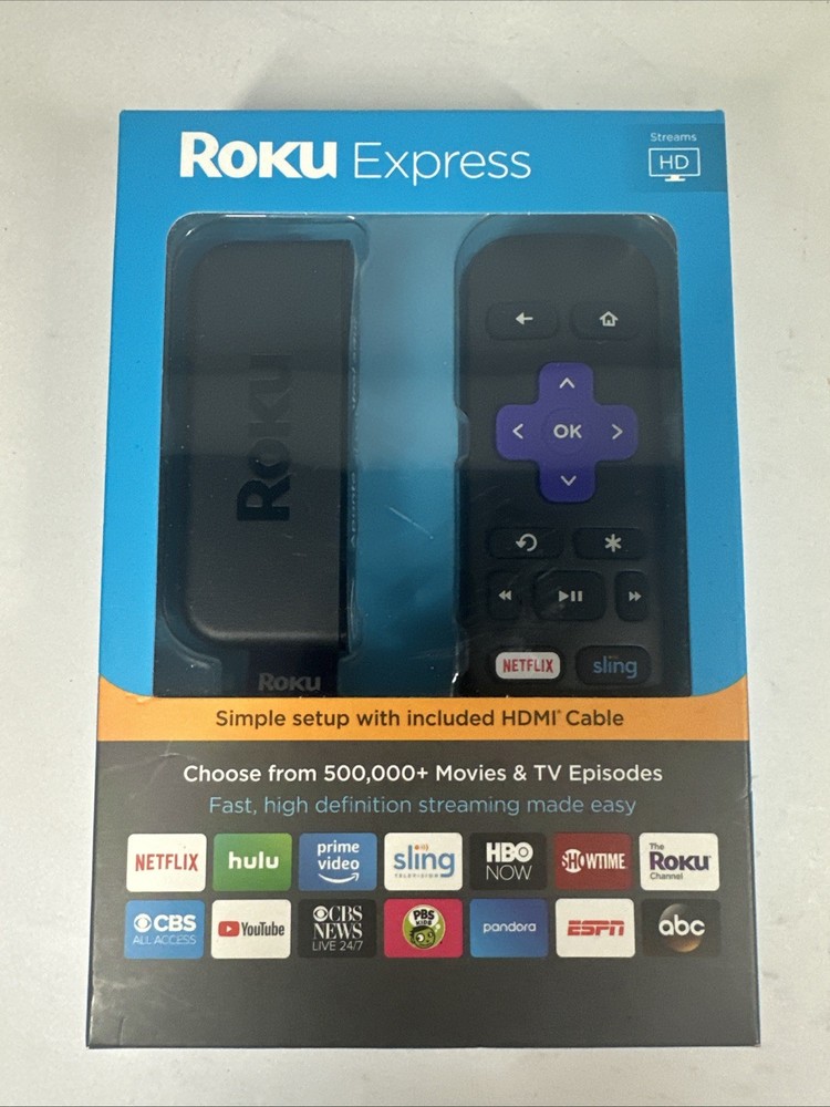 Roku Express 3900R Streaming Media Player Black HDMI Cable New in box 2018