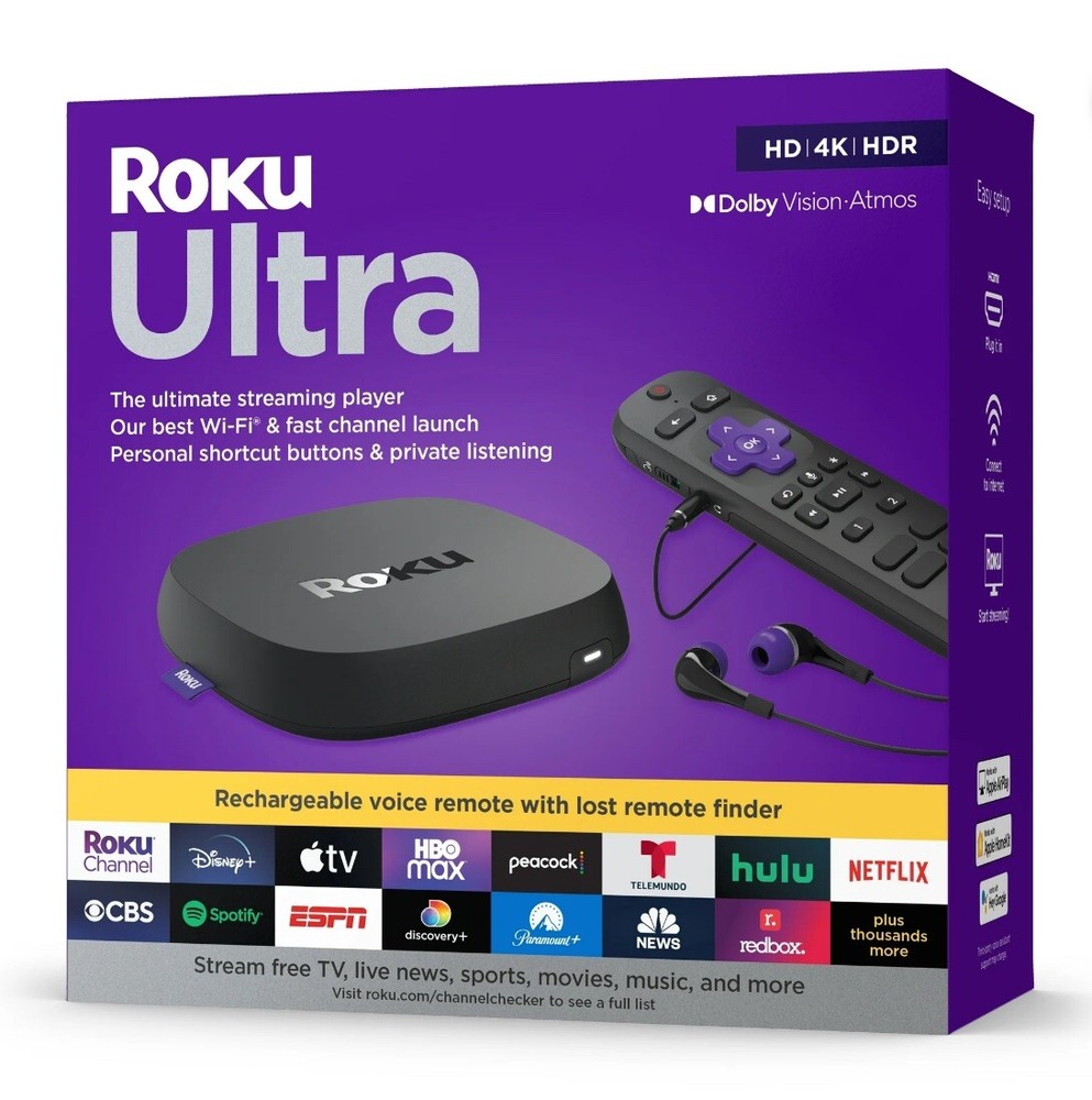 Roku Ultra 4K/HDR/Dolby Vision Streaming Device 2022 Roku Voice Remote Pro
