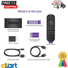 Roku Express 4K+ | Roku Streaming Device 4K/HDR, Roku Voice Remote, Free & Live