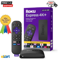 Roku Express 4K+ | Roku Streaming Device 4K/HDR, Roku Voice Remote, Free & Live