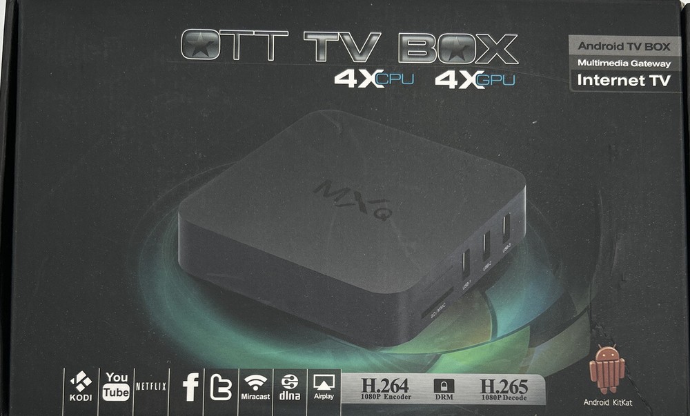 MXQ OTT Android 4.4 TV Box Internet TV 4x CPU 4x GPU H.264 H.265 1080P Full HD
