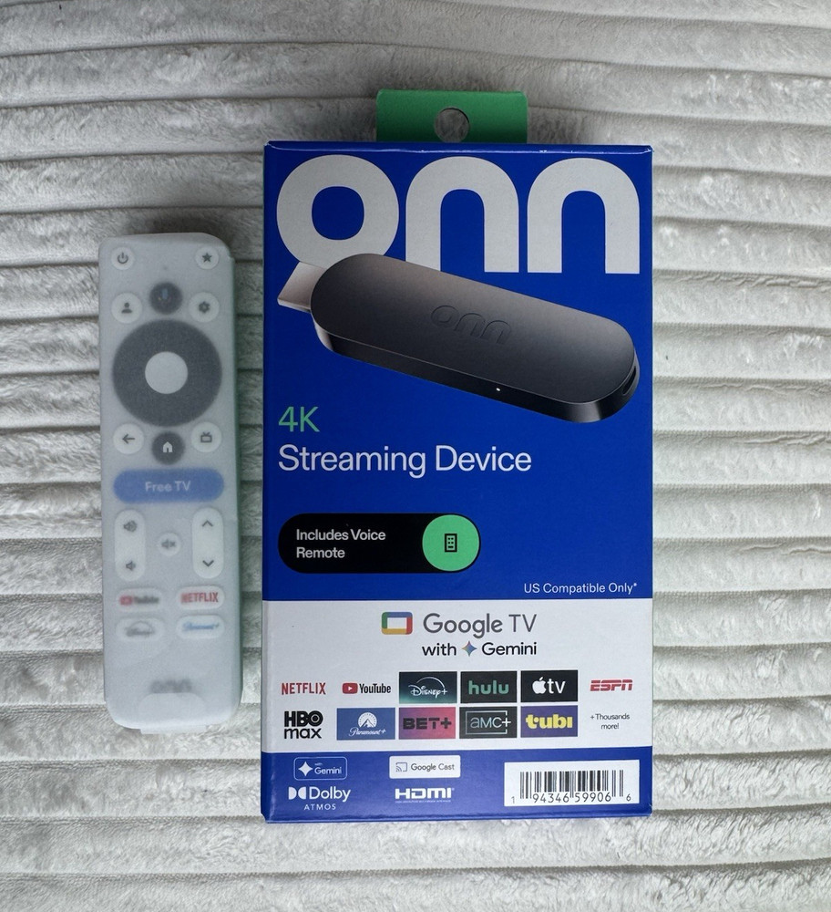 onn. 4K Streaming Device Box Google TV Voice Remote 2160p Cast Dolby Atmos