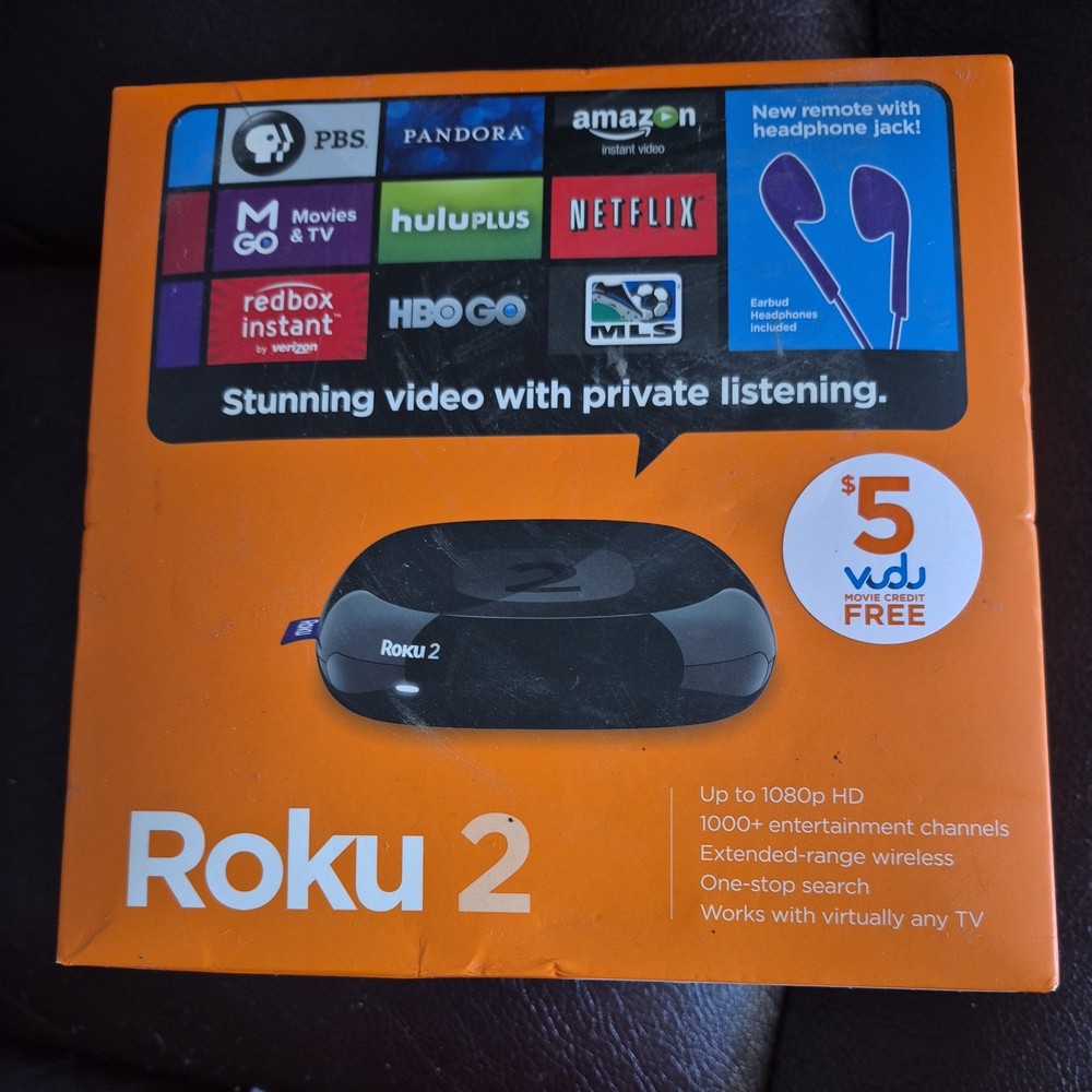 Roku 2 Model 2720X Streaming Box with Power Cord, Remote & HDMI cable & Box