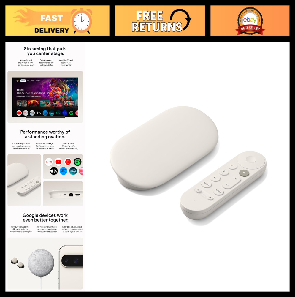 4K Streaming Media Player – Voice Search Remote, Smart Home Control, 32GB Storag