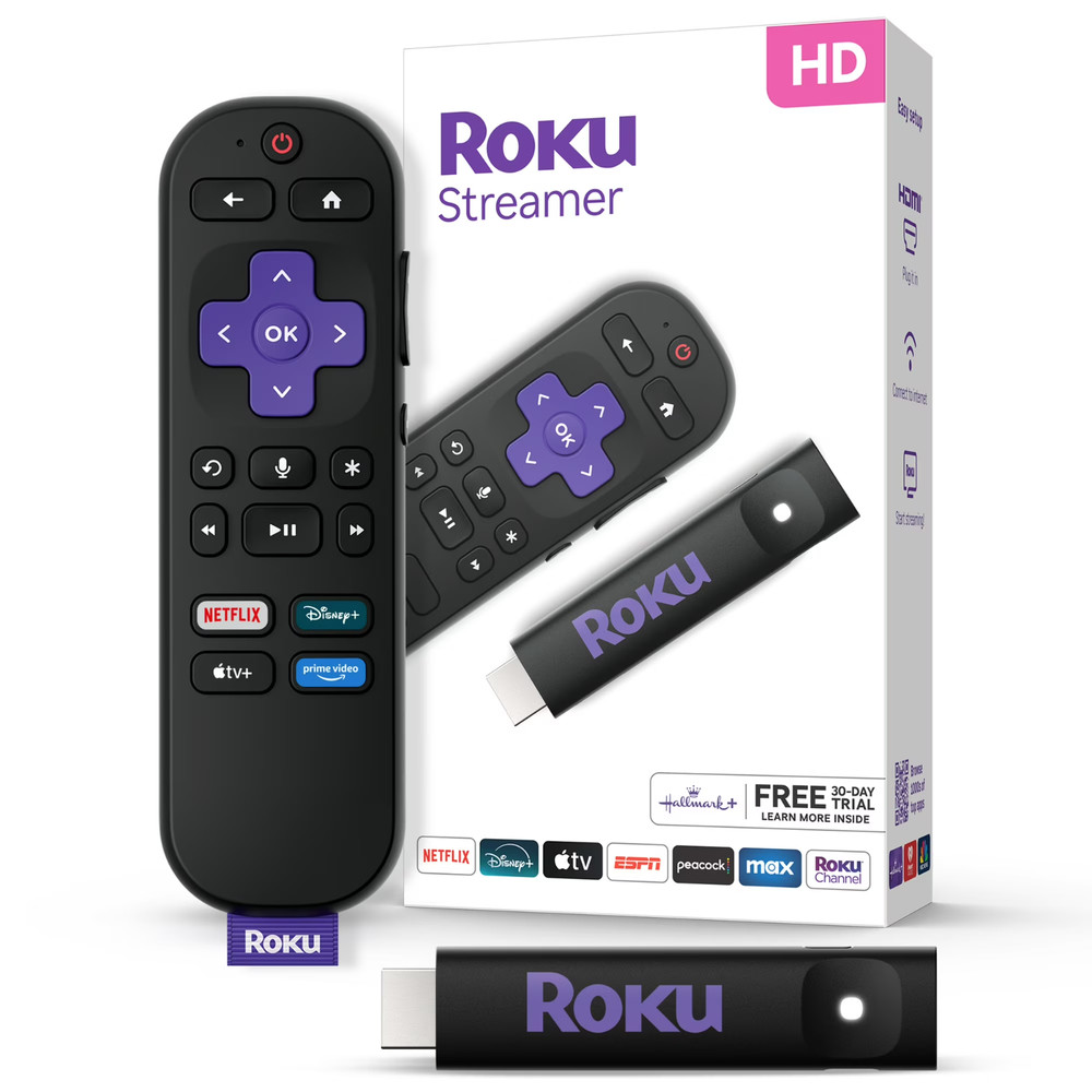 Roku HD Streamer 2026 Streaming Stick Device for TV with Voice Remote Free Cable
