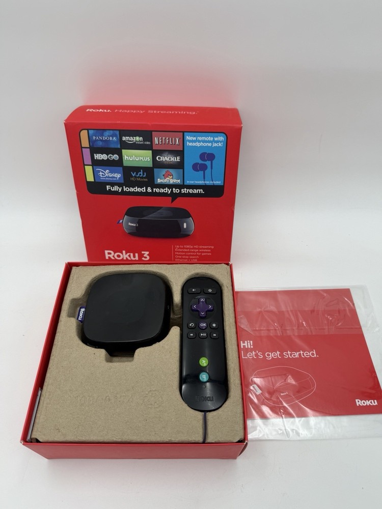 Roku 3 Model 4200X HD 1080P … COMPLETE w/ Remote, Power Supply, Headphones, Box