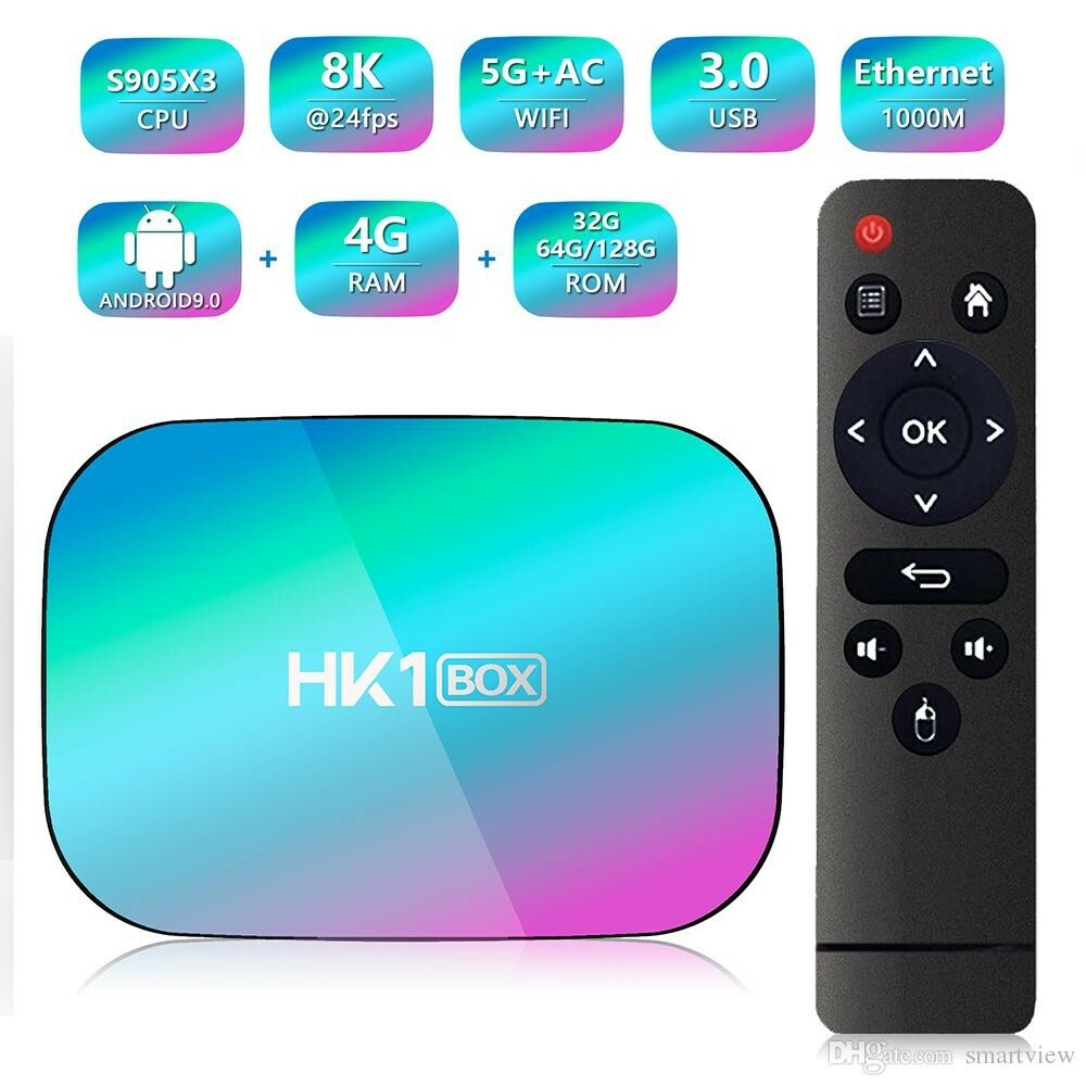 HK1 Box Android 9.0 4GB+32GB Smart TV Box S905X3 Quad Core WiFi 8K Media Player