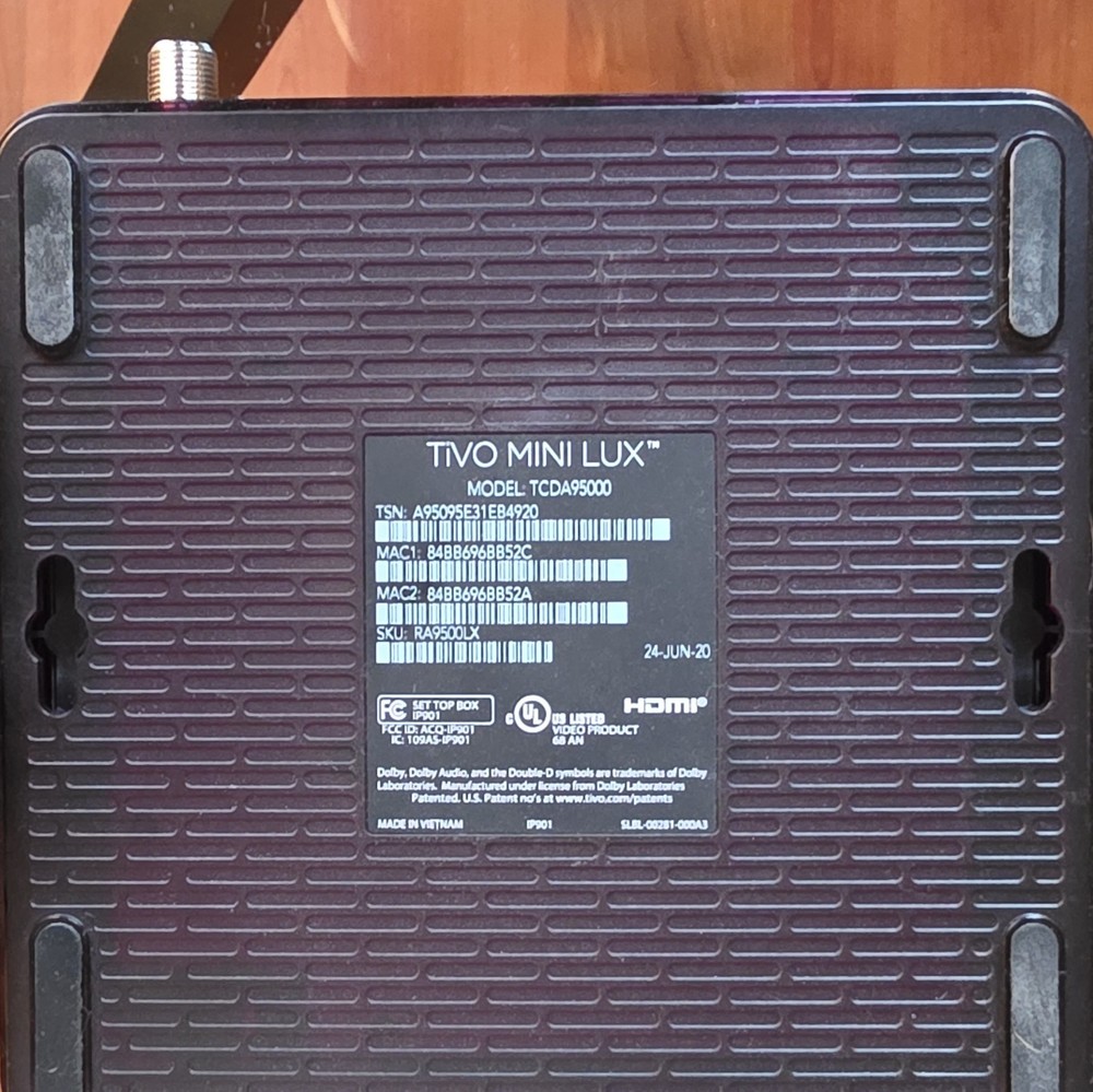 TiVo Mini LUX Set Top Box TCDA95000 w/ Remote Power Adapter HDMI Black