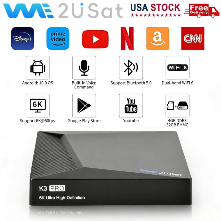 We2USat K3 PRO 6K IPTV Box Android 10 Dual Band WiFi Bluetooth 5.0 USA STOCK