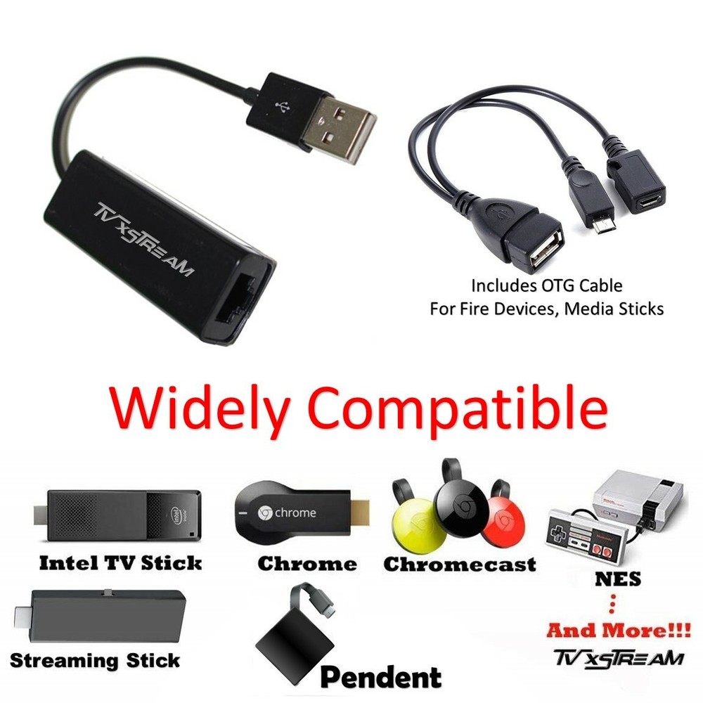 Ethernet Adapter for AMAZON FIRE STICK + NEW Fire TV3 – PLUG N PLAY – TV xStream