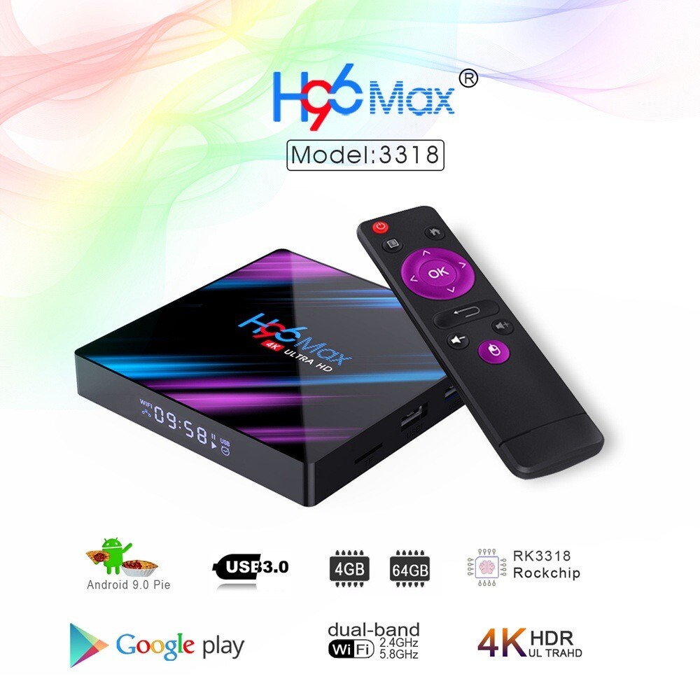 H96 MAX RK3318 Smart TV Box Android 10 4G 32GB/64GB 4K Wifi BT Media player