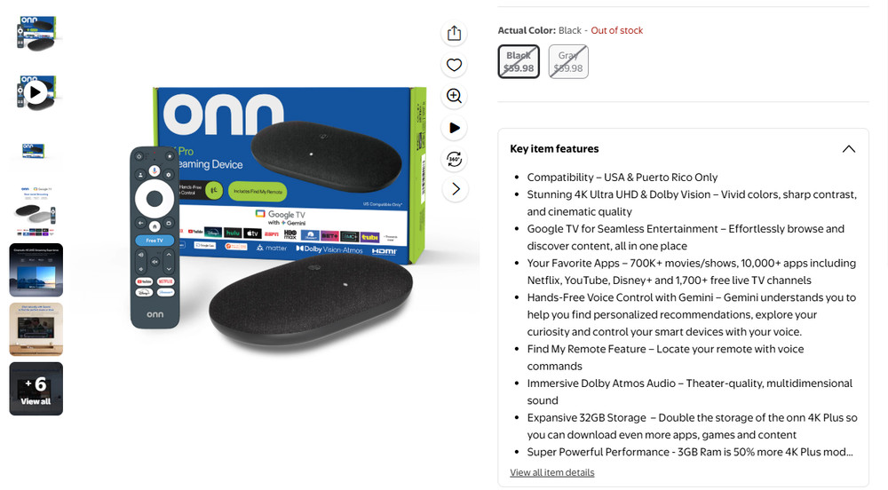 onn 4K Pro Streaming Device, Google TV with Gemini (NEW 2026 Model) – Ultra-fast