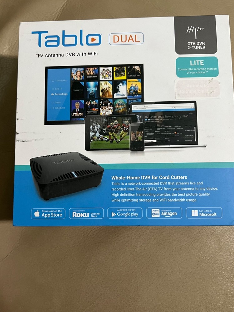 Tablo Dual Lite OTA DVR WiFi 2-Tuner TV Antenna Recorder TDNS2B-02-CN Complete