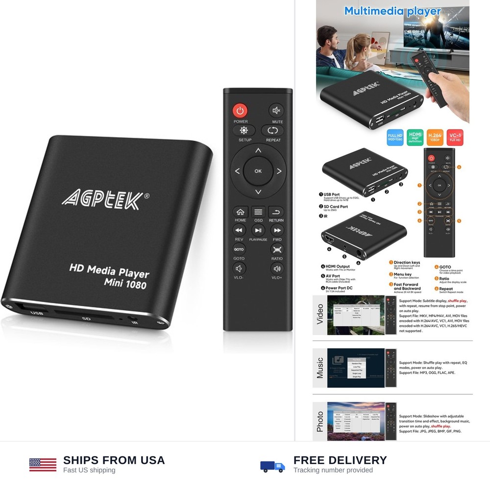 HDMI Media Player, Black Mini 1080p Full-HD Ultra HDMI Digital Media Player f…