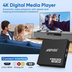 4K@30hz HDMI TV Media Player with Dual HDMI, One AV/VGA Output, 4K Splitter F…