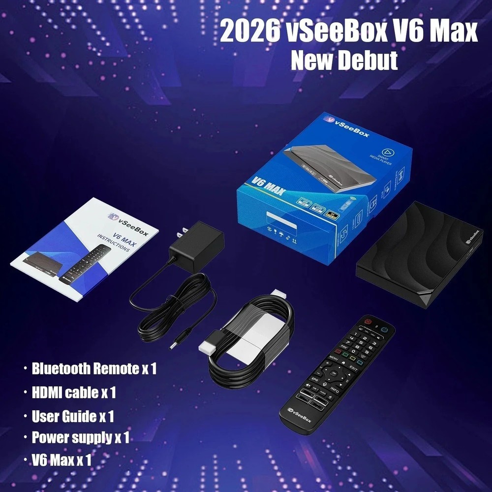 vSeeBox V6 Max Android TV Box 64GB Media Streamer WiFi HDMI Black 2000+CH