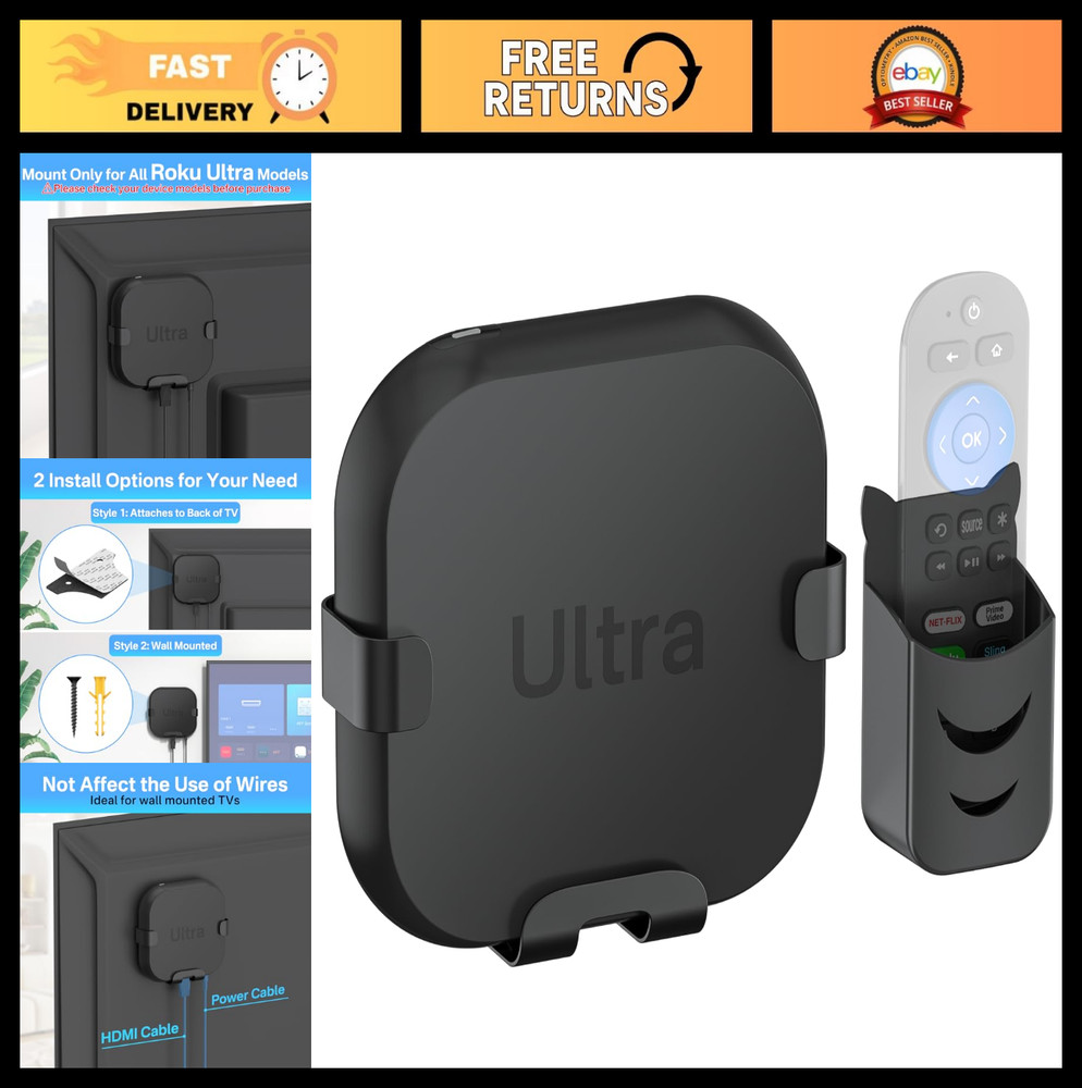 Universal Metal Streaming Device Holder for Roku – Wall Mount with Remote Holder