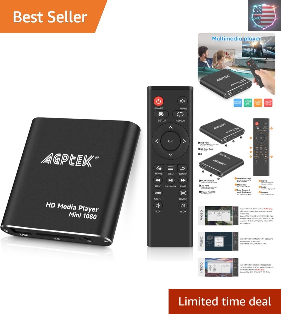 HDMI Media Player, Black Mini 1080p Full-HD Ultra HDMI Digital Media Player f…