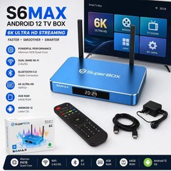SuperBox S6 Max 6K Android TV Box Blue Dual Band WiFi 6 HDMI 64GB Dolby Digital