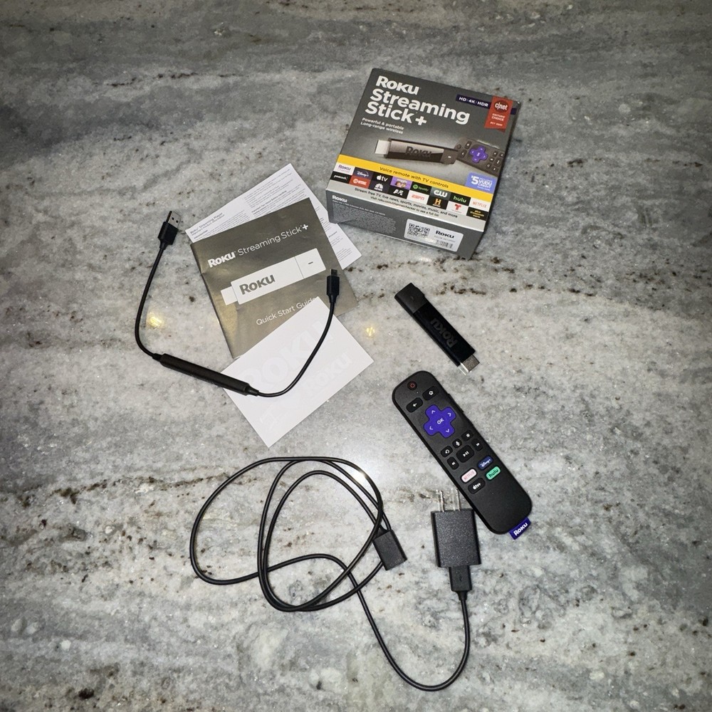 Roku Streaming Stick Plus 4K Streaming Media Player with Remote Cords And Box