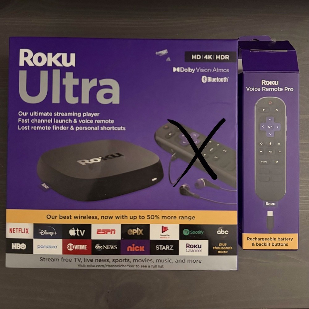 Roku ULTRA 4800R 4K/HD/HDR + Roku Voice Remote Pro Bundle (No HDMI Cable)