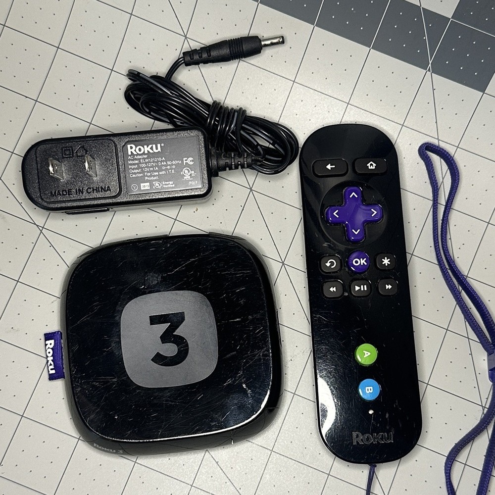 Roku 3 1080p HD Media Streamer 4200X – Headphone Jack Remote – OEM Power Adapter