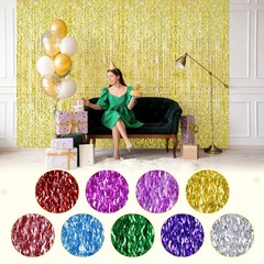 2Pcs Shiny Wave Tinsel Foil Fringe Curtain 3.3×6.6 ft for Anniversary Yellow