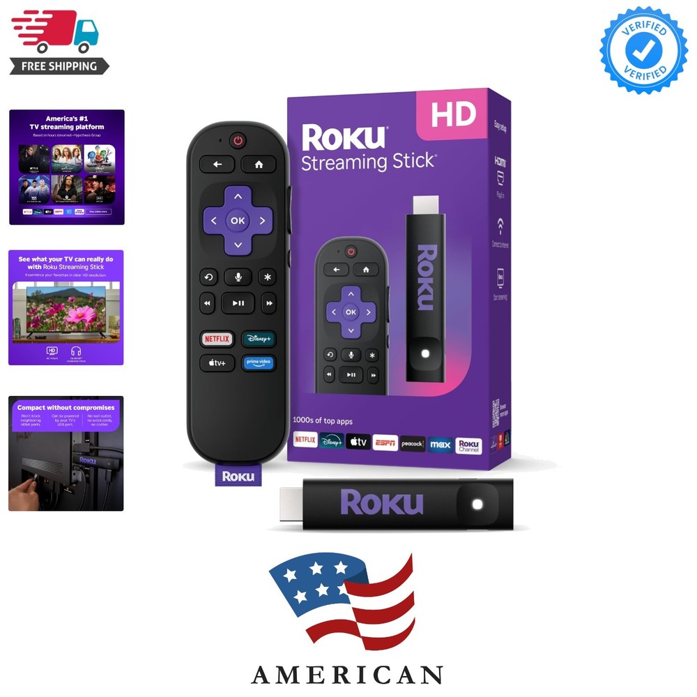 Streaming Stick HD 2025 — HD Streaming Device for TV with Voice Remote, Free &