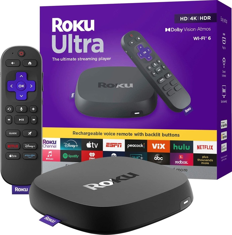 NIB Roku Ultra 4K HDR Dolby Vision/Atmos Wi‑Fi 6 Rechargeable Voice Remote 4850R