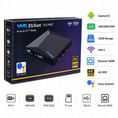 WE2USAT K3 Pro+ 6K HDR Android TV Box 4GB RAM 32GB ROM Wi-Fi 6 Bluetooth Remote