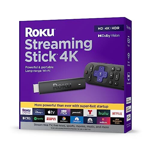 Roku Streaming Stick – Portable 4K/HDR/Dolby Vision Streaming Device, Voice Remo
