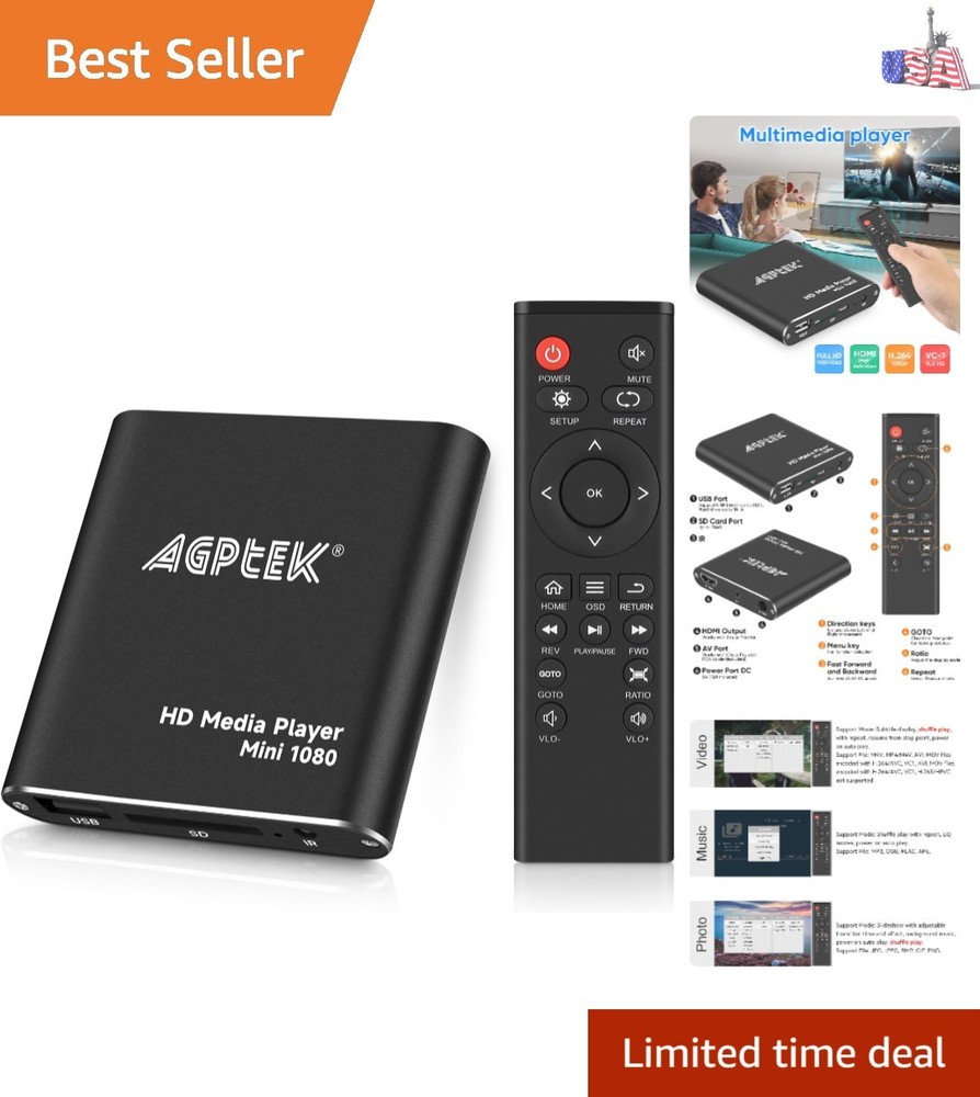 HDMI Media Player, Black Mini 1080p Full-HD Ultra HDMI Digital Media Player f…