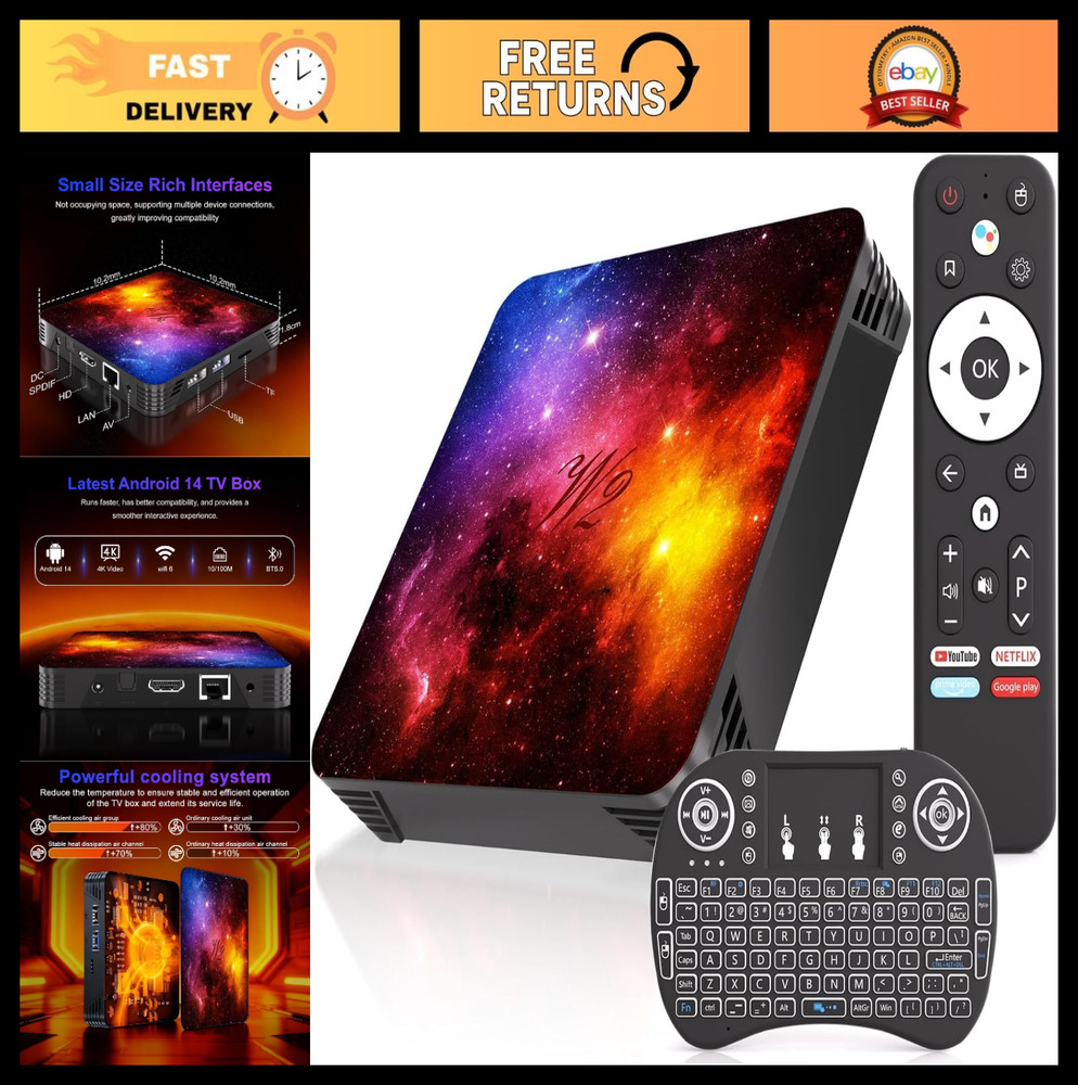 4GB RAM Android TV Box 14.0, 128GB ROM, 4K UHD, Dual-Band WiFi, Bluetooth, HDMI
