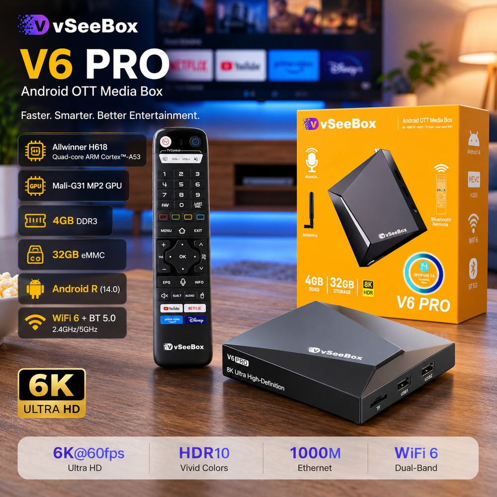 vSeeBox V6 Pro Smart TV Box Voice Remote Authorized Distributor Free Shipping