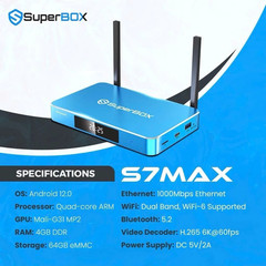 SuperBox S7 Max Media Streamer Android 12 WiFi6 Gigabit LAN AI Upscaling HD HDMI