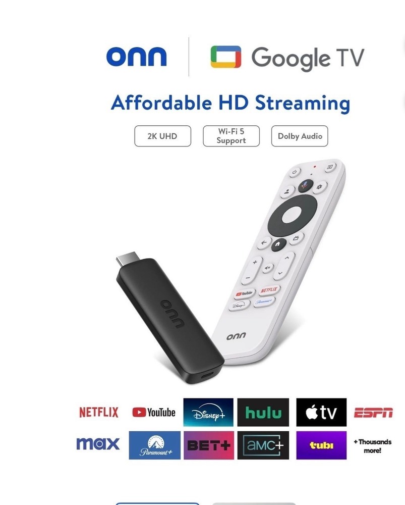 onn Full HD Streaming Device, Google TV – Fast Streaming, 8GB Storage, 1.5GB RAM