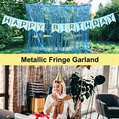 2Pcs Shiny Wave Tinsel Foil Fringe Curtain 3.3×6.6 ft for Anniversary Yellow