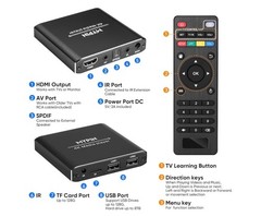 4K Media Player with Remote Control, Digital MP4 Player for 8TB HDD/USB Drive/TF