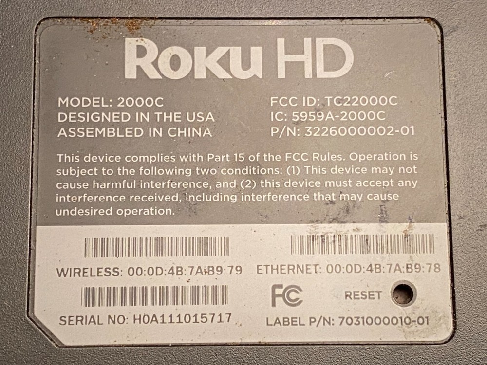 Roku HD (1st Generation) Media Streamer 2000C – Black