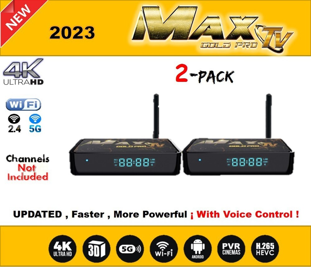 2-Pack MAXTV GOLD PRO 5G 4K Ultra-HD Box + ANDROID 9.1 (2023) UPDATED, POWERFUL