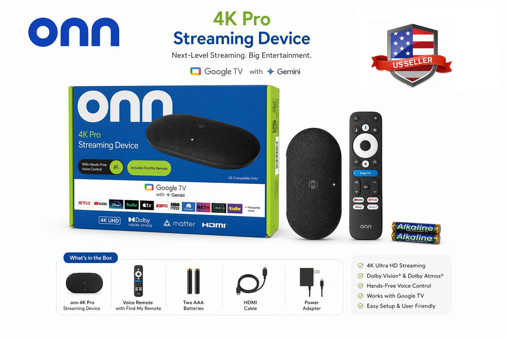 2026 model Onn. 4K Pro Streaming Device Google TV 32GB Dolby Vision Atmos NEW