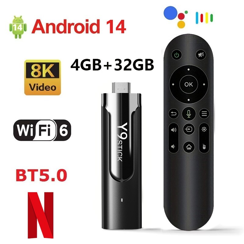 M98-Y9 Android 14 TV Stick 4GB 32GB 8K WiFi6 BT5.0 HDMI Streaming Media Player