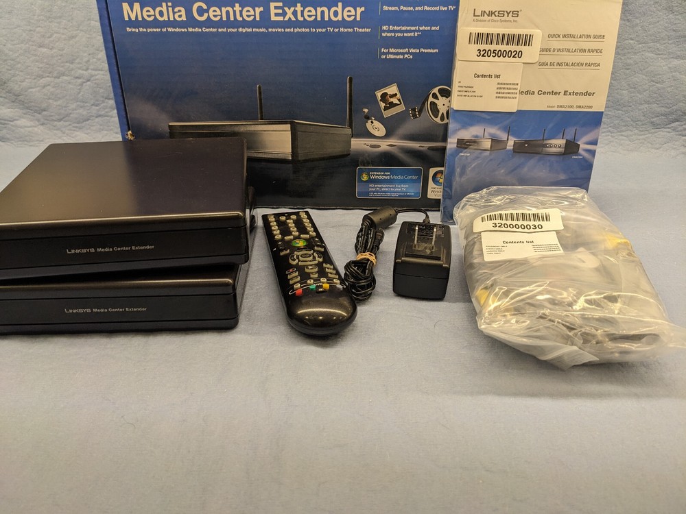 Lot of 2 Linksys DMA2100 Media Center Extenders, With Extras!