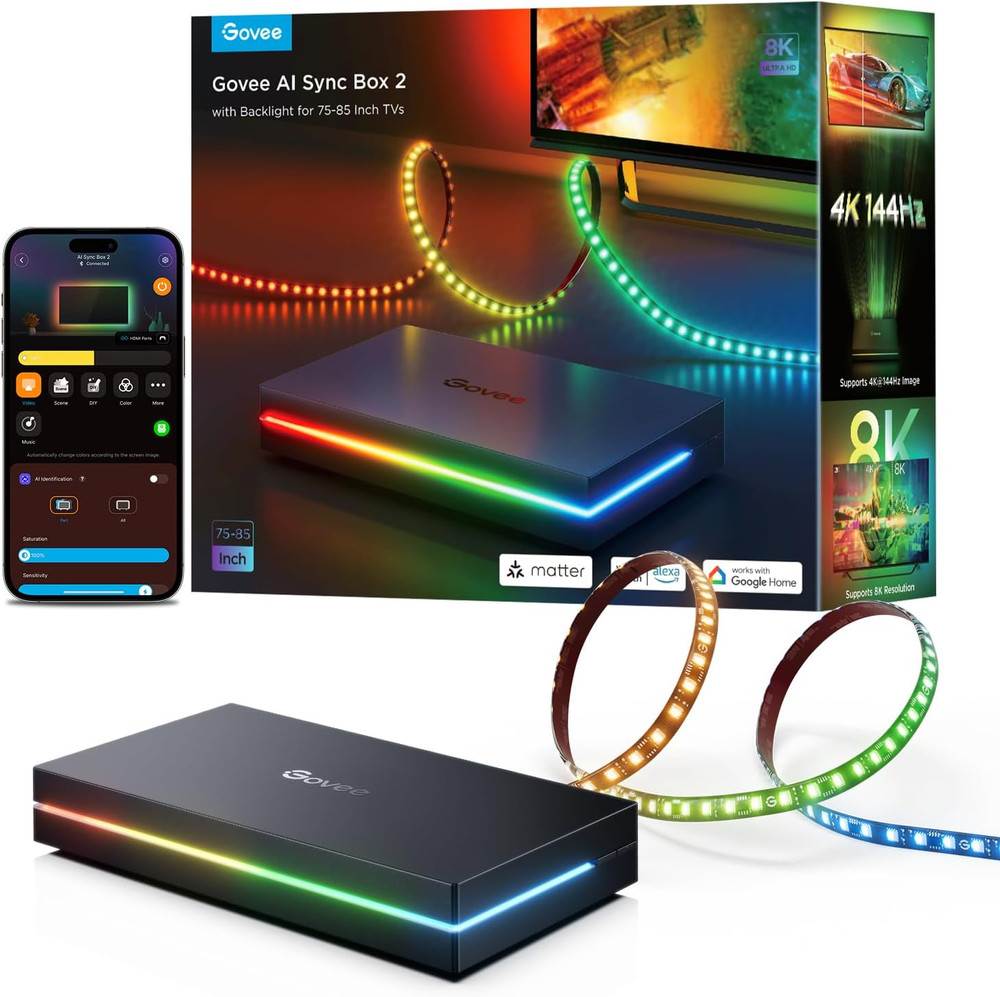 Govee HDMI 2.1 Sync Box 2, AI Sync Box with TV Backlight, Supports 8K@60Hz, 4K@1