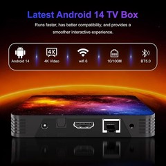 4GB RAM Android TV Box 14.0, 128GB ROM, 4K UHD, Dual-Band WiFi, Bluetooth, HDMI