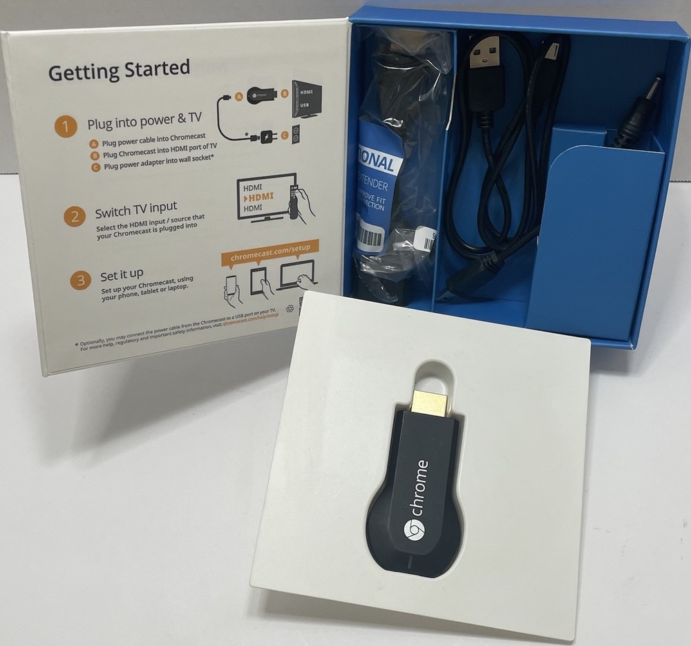 Google Chromecast Streaming Device 1st Generation W/Accessories In Original Box