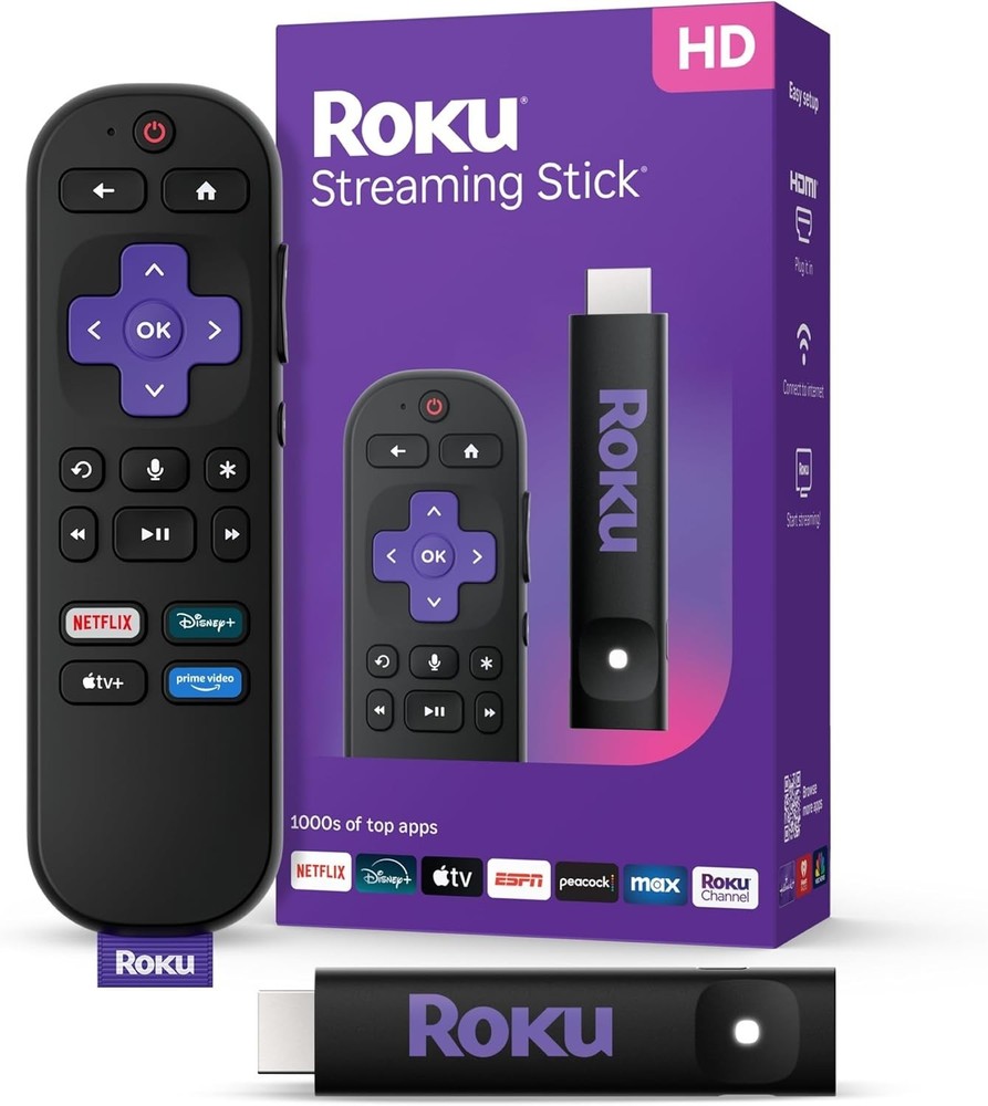 Roku Streaming Stick HD 2025 — HD Streaming Device for TV with Roku Voice Remote