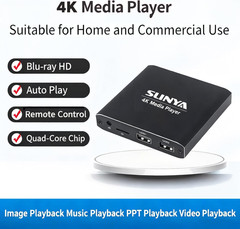 4K Ultra HD Digital Media Player with Remote Control, Supports HDD/USB Drive/Mic