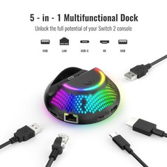 5 in 1 TV Dock Station with 4K Output Type C 20V/3A Input 60W Charging Light