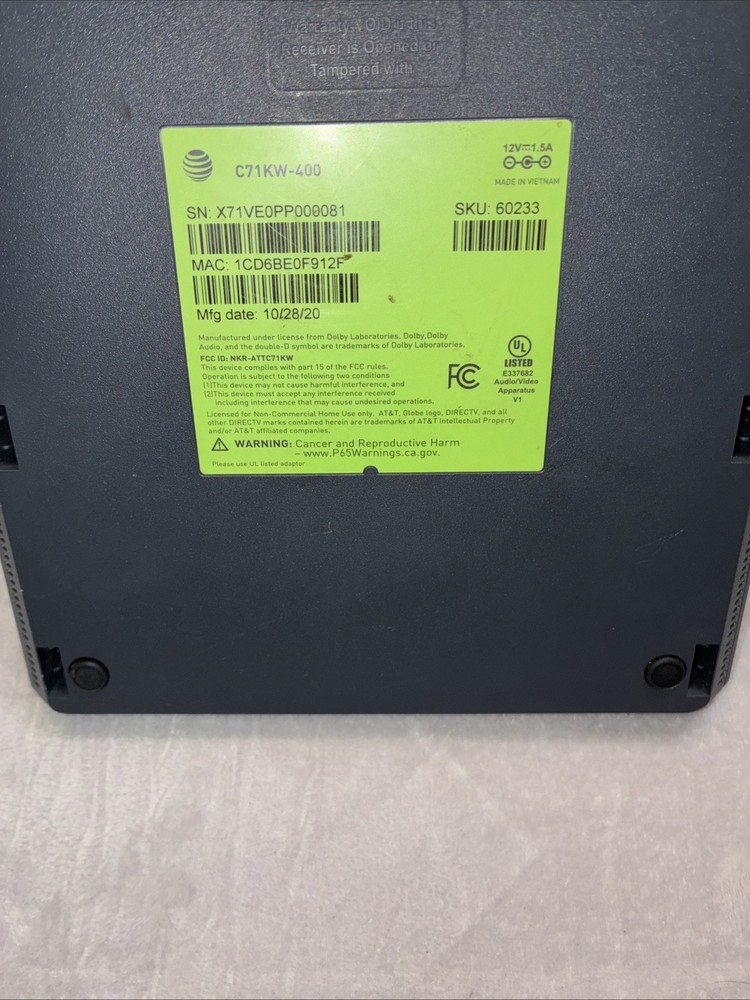 AT&T wireless DirecT TV 4K Streaming Android player Box-C71KW-400 (device only